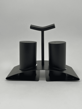 Black Salt and Pepper Shaker Set with Stand - Modern Stainless Steel